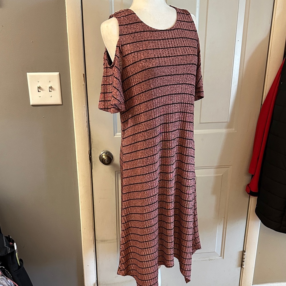 Apt. 9 Asymmetrical Striped Cold Shoulder Dress - Pink and Black